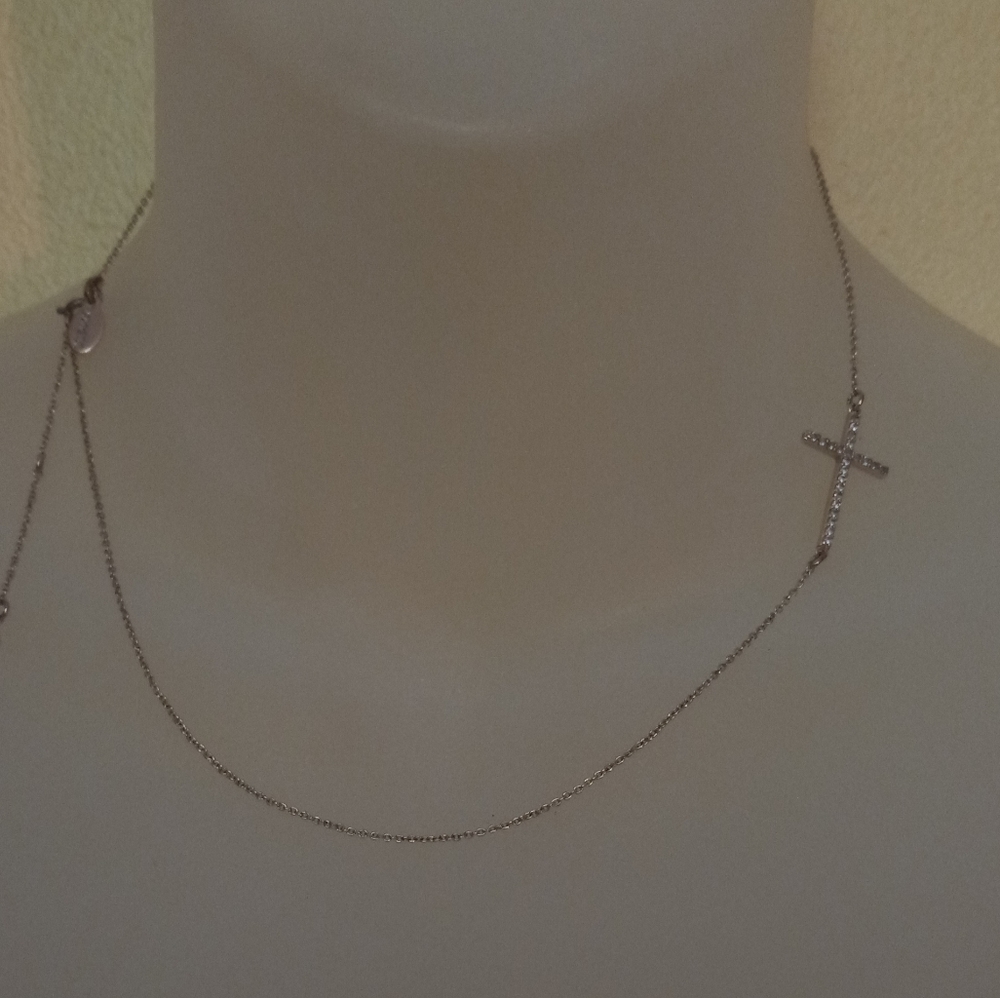 Gold Tone CZ Cross Necklace
